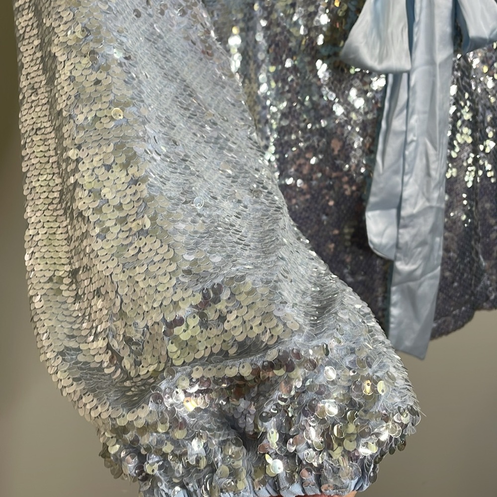 Mable Viva Las Vegas Sequin Wrap Mini Dress Light Blue Size Medium NWT - Picture 6 of 15